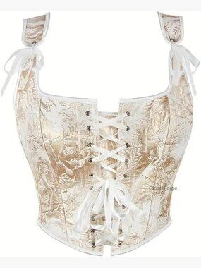 Vintage Floral Lace Up Overbust Corset Top Bustier Waist Cincher